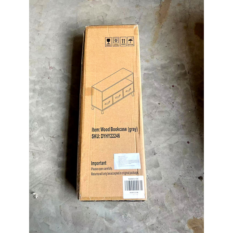 Bibliothèque avec tiroirs pliables en tissu, Blanc / Gris