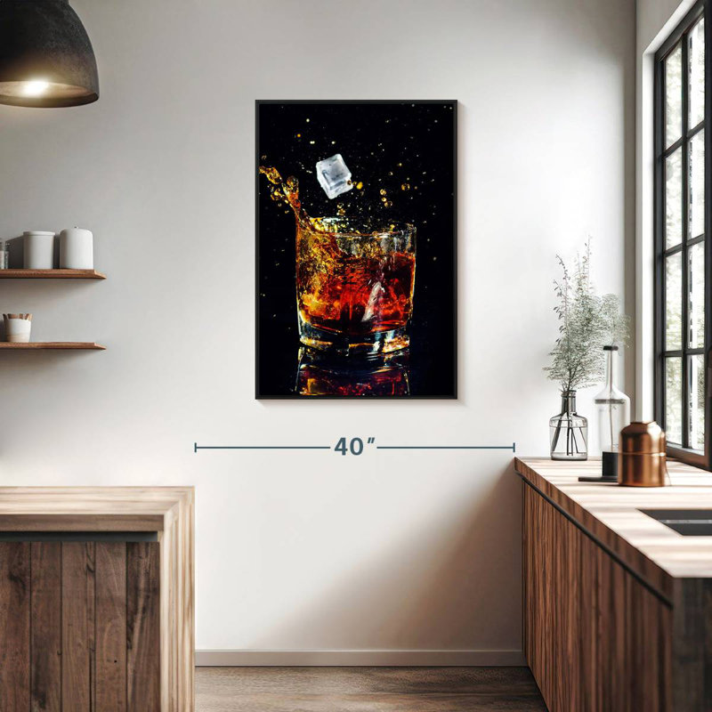 Whisky glacé, 25 po x 37 po, Cadre flottant noir