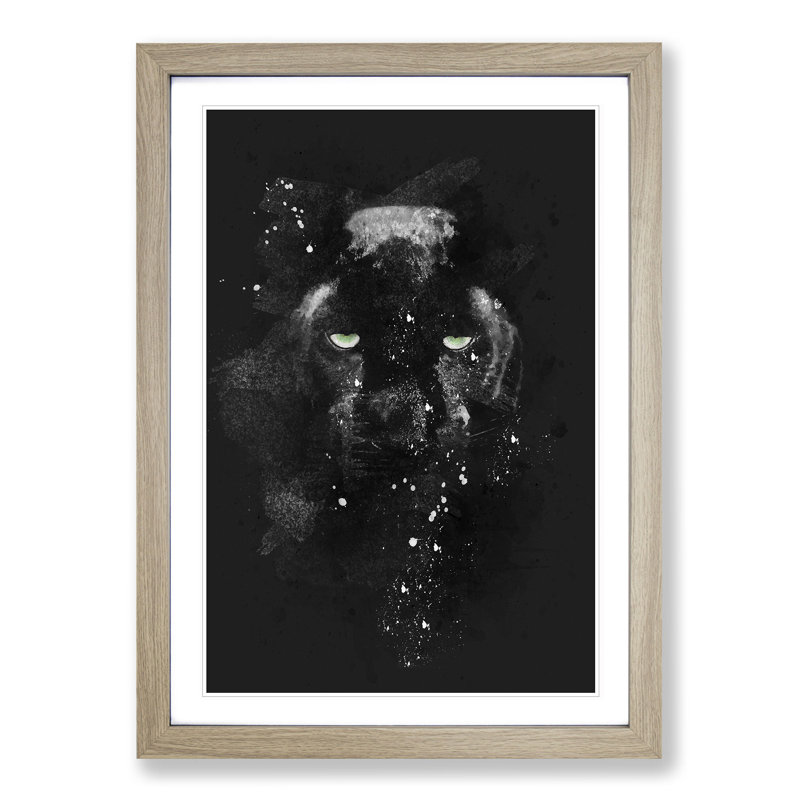 Black Panther in the Shadows - Picture Frame Graphic Art Print, 87cm H x 62cm W x 2cm D, Oak Framed