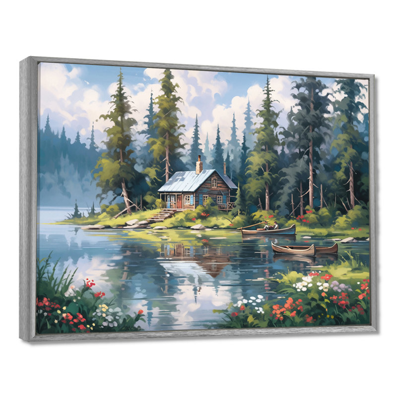 Rustic Refuge Lakehouse I On Canvas Print, 12" H x 20" W x 1" D, Silver Floater Framed
