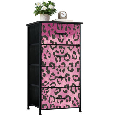 Commode pour la chambre à coucher avec 4 tiroirs de rangement à imprimé léopard rose