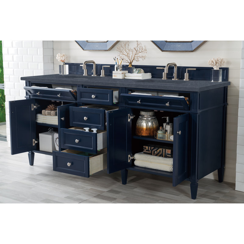 Meuble-lavabo double l 72 po Dussault, Bleu victoire, Pierre de savon anthracite, 8 po