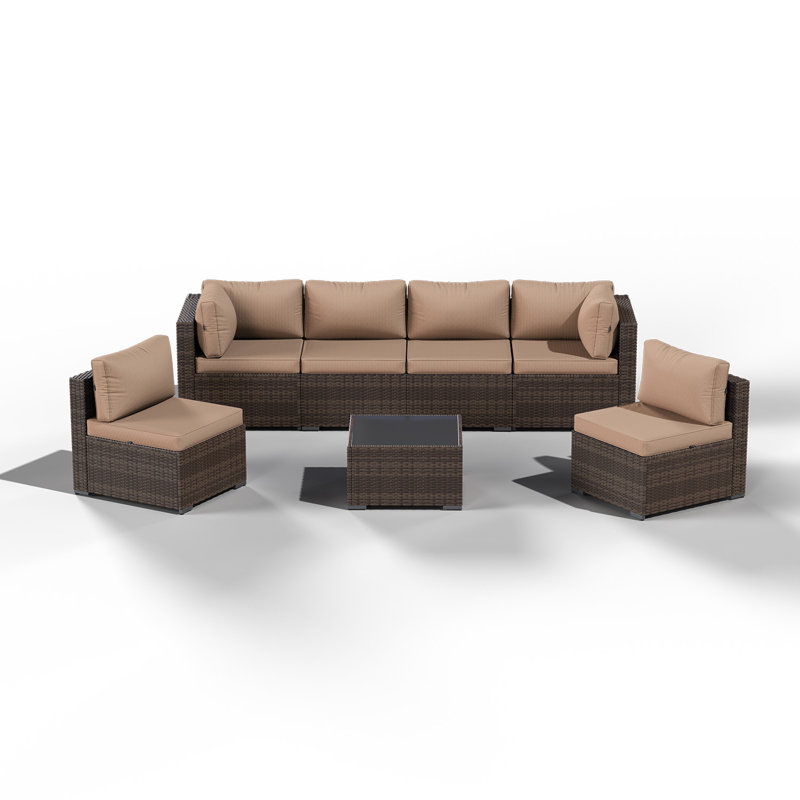 7-Piece 6-Person Symmetrical Outdoor Seating Group, Beige, Brown
