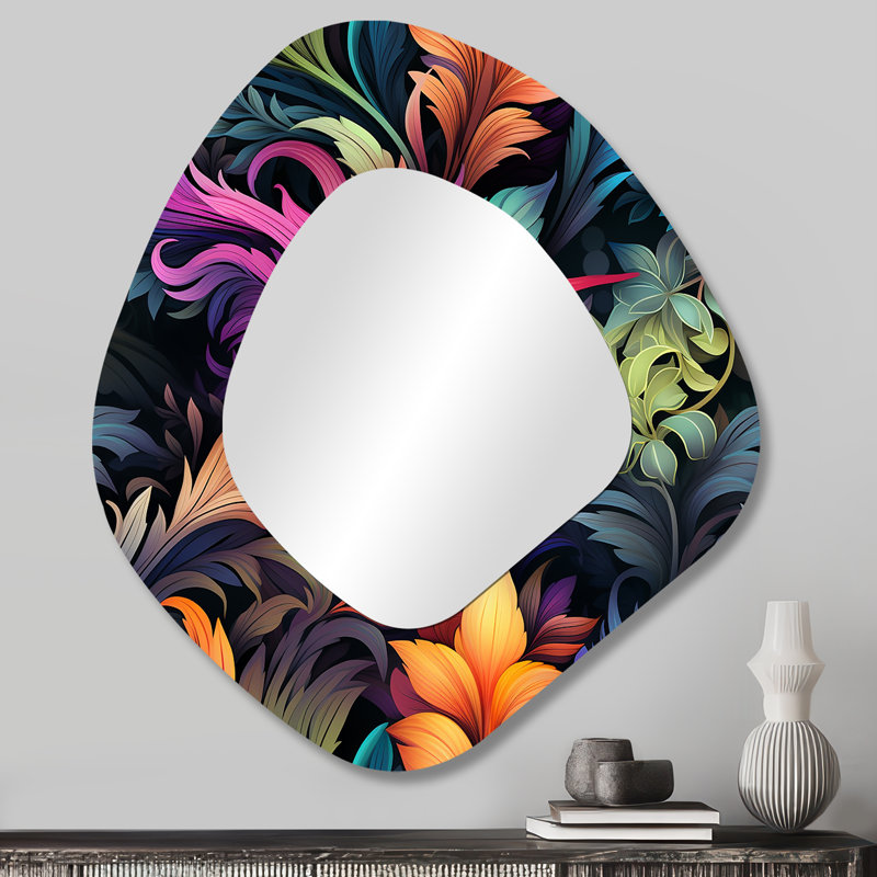 Neon Foliage Botanical Pattern I - Botanical Unique Shape Unique Wall Mirror, Boho, 28 po x 25 po