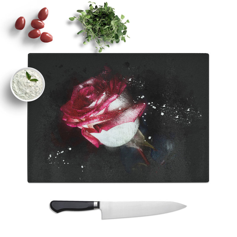 Tempered Glass Pink Rose Chopping Board, 20 cm x 28.5 cm