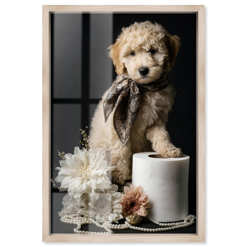 Art de salle de bain Goldendoodle, H 46 po x l 31 po, Cadre blond