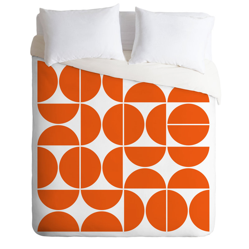 Polyester Geometric Shapes Duvet Cover, Queen Duvet Cover + 2 Shams, Orange