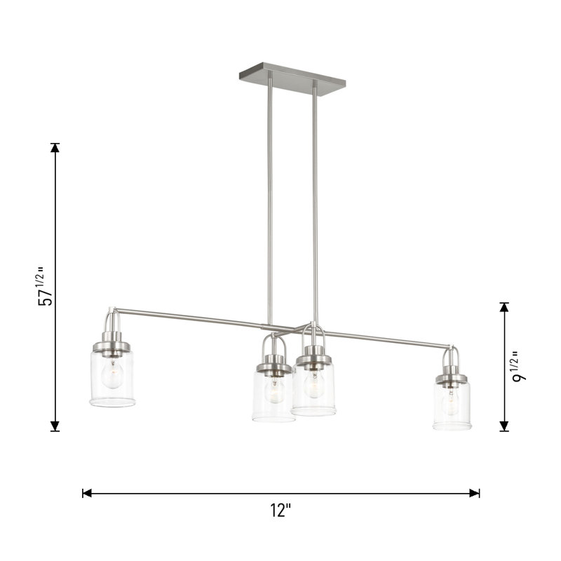 Anders 4 Light Dining Room Chandelier With Clear Shade, Satin Brass