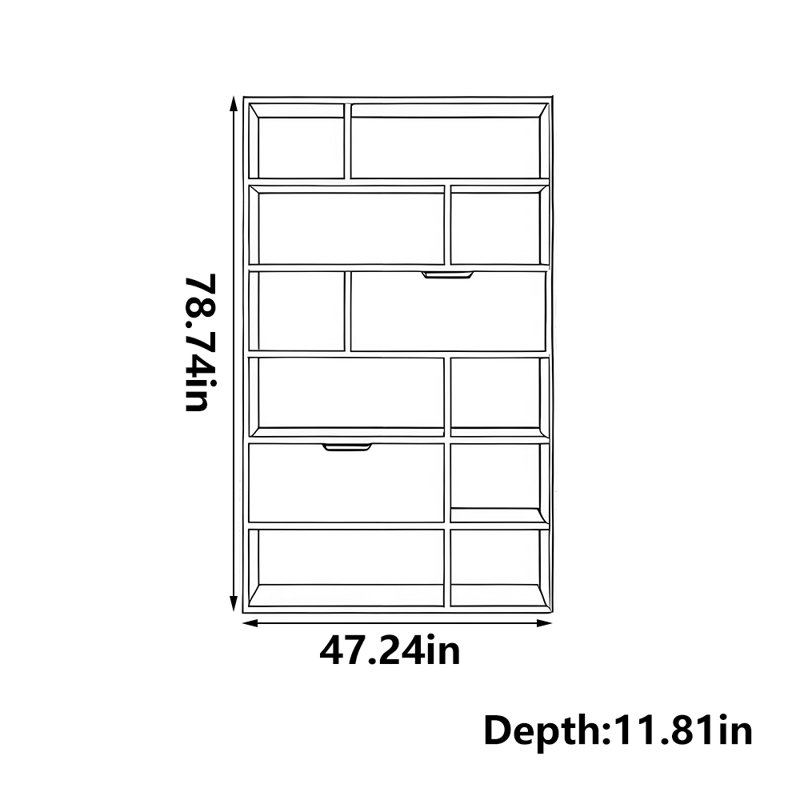 Classic Retro Storage Bookcase, (6 shelves) 78.74"H x 47.24"W x 11.81"D