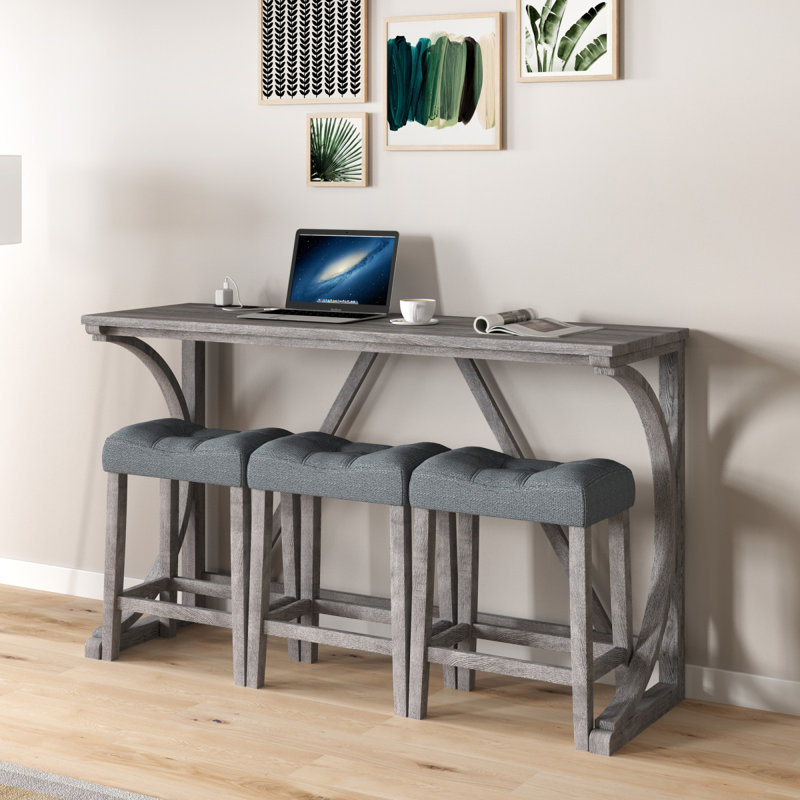 Ensemble de table de bar avec prise de courant, ensemble de table de bar et de chaises, ensemble de table de salle à manger 4 pièces, ensemble de table de petit déjeuner industriel, pour salon, salle à manger, salle de jeux