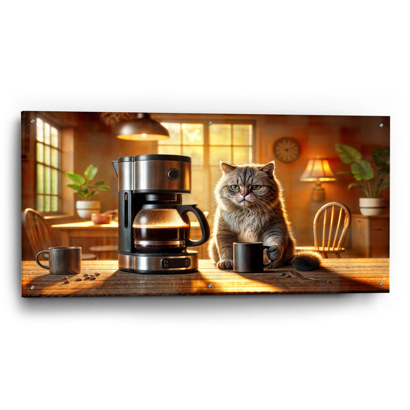  «Early Riser Cat» par Rey Klimt, art mural en verre acrylique, 48 po x 24 po