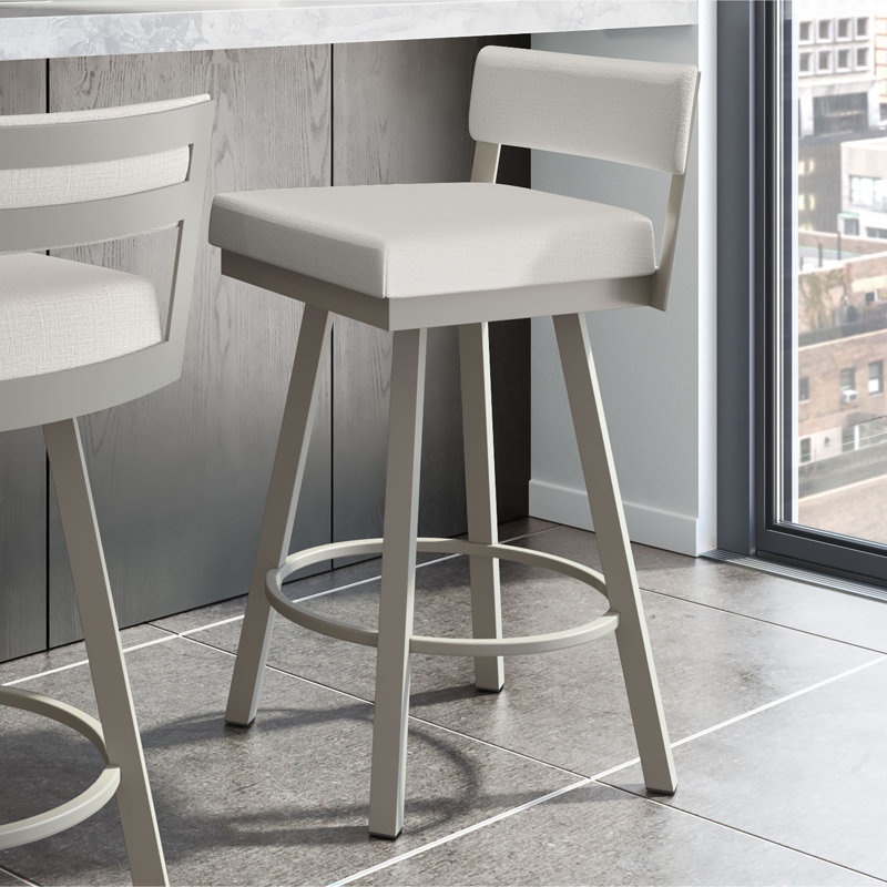 Lowndesboro Swivel Counter & Bar Stool, Bar Stool (30.75" Seat Height), Matt Light Gray, Pale Gray Beige Polyester