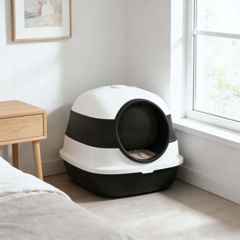 Litière pour chat, litière avec couvercle, Noir / blanc