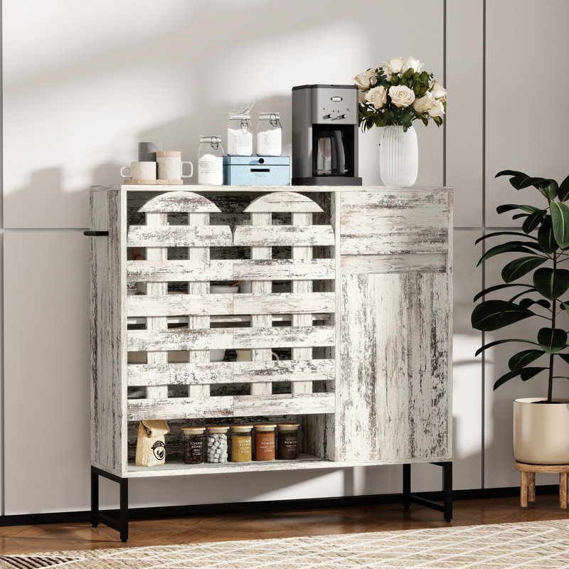 44.3"Farmhouse Sideboard Cabinet With Storage,Coffee Bar Console Table With Storage,Rustic Storage Cabinet With Arched Lattice Doors And Drawer -  For Living Room,Kitchen, Entryway Retro