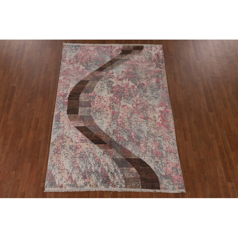 Tapis oriental rayé noué à la main 6 x 8 po