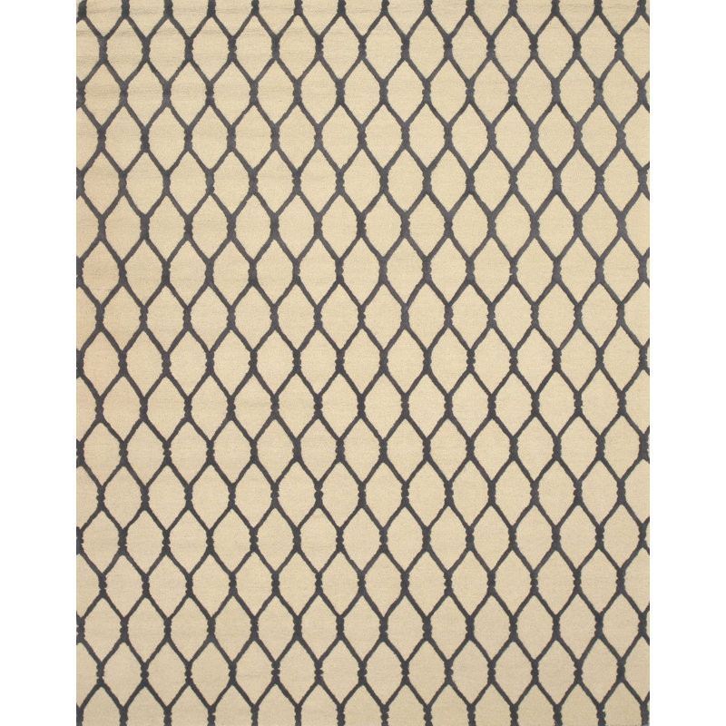 Hand Tufted Wool Geometric Area Rug, Ivory/Tan/White, Rectangle 7'9" x 9'9"