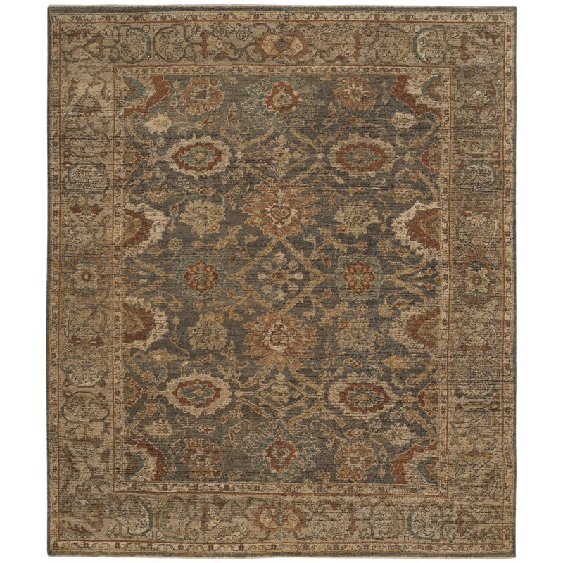 Hand-Knotted Gray Wool 9' x 12' Elegant Fringe Area Rug