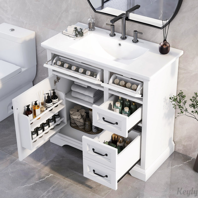 Meuble-lavabo 36 po avec lavabo en céramique, Blanc