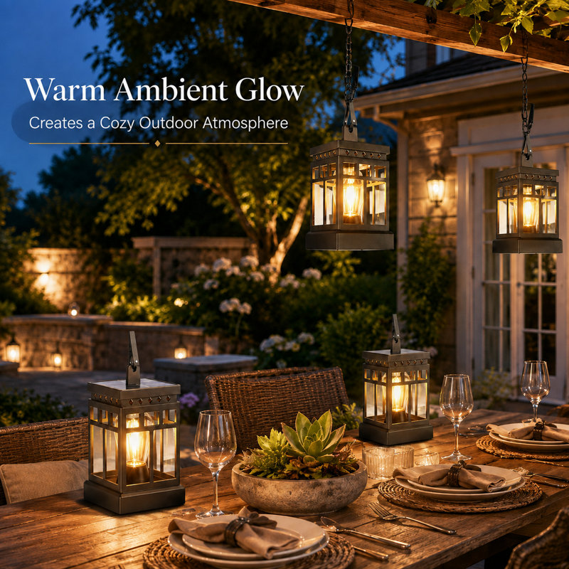 Lanternes solaires extérieures imperméables, luminaires suspendus plus lumineux pour l'extérieur, lanternes de marche / arrêt automatiques pour l'extérieur pour la table de jardin