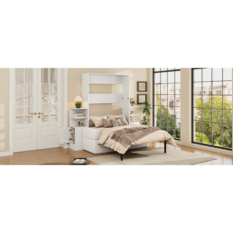 Lit escamotable mural avec canapé et armoires de rangement, lit mural peu encombrant pour bureau à domicile et chambre d'amis