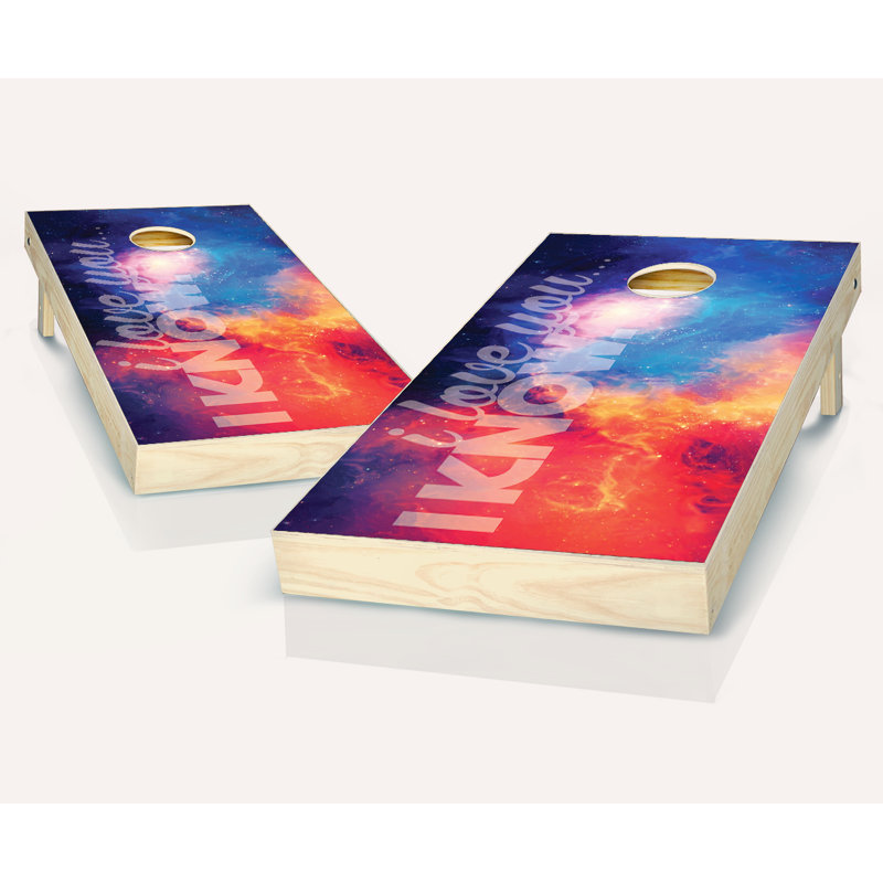 Ensemble de cornhole en bois massif 2 pi x 4 pi «I Know» avec sacs, Rouge/noir
