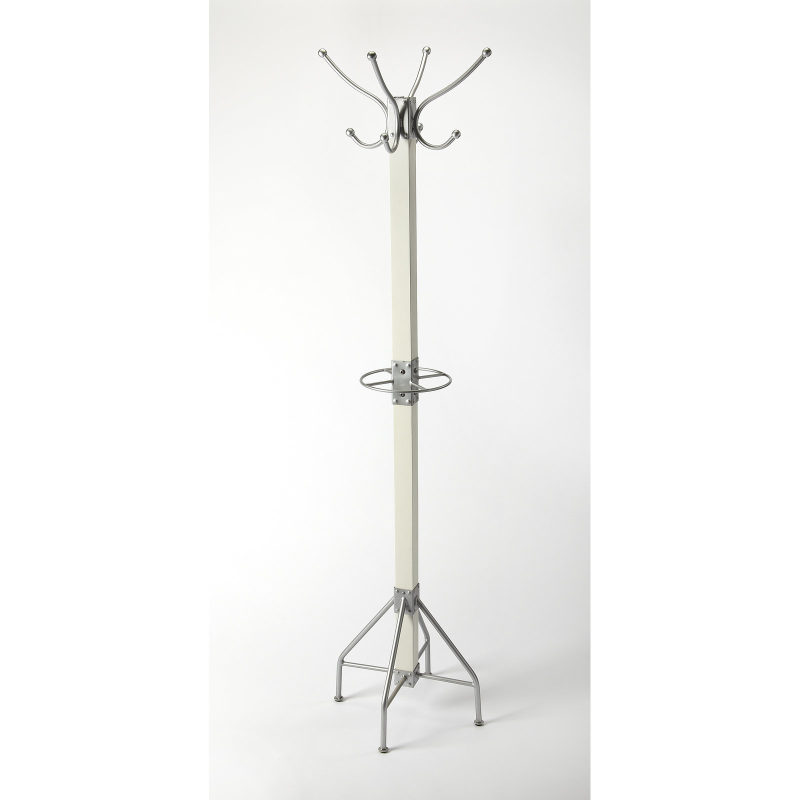 Donan 8 - Hooks Freestanding Coat Rack, White/Silver