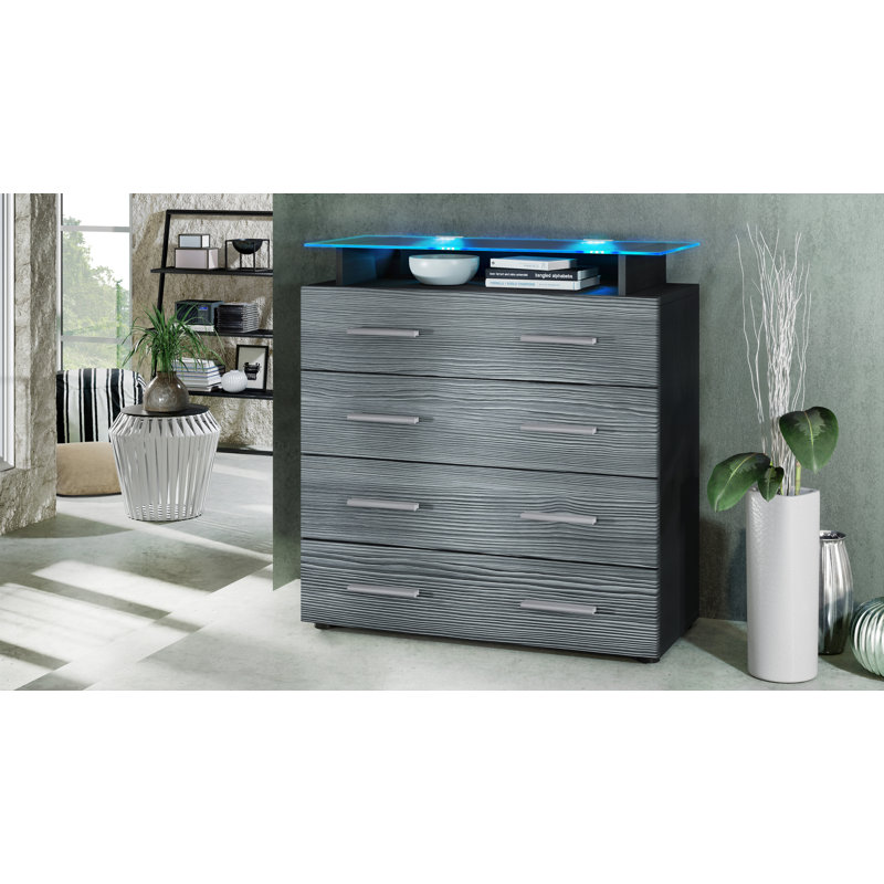 Mazur 4 Drawer 76cm W Chest, Black/Avola Anthracite, With LED