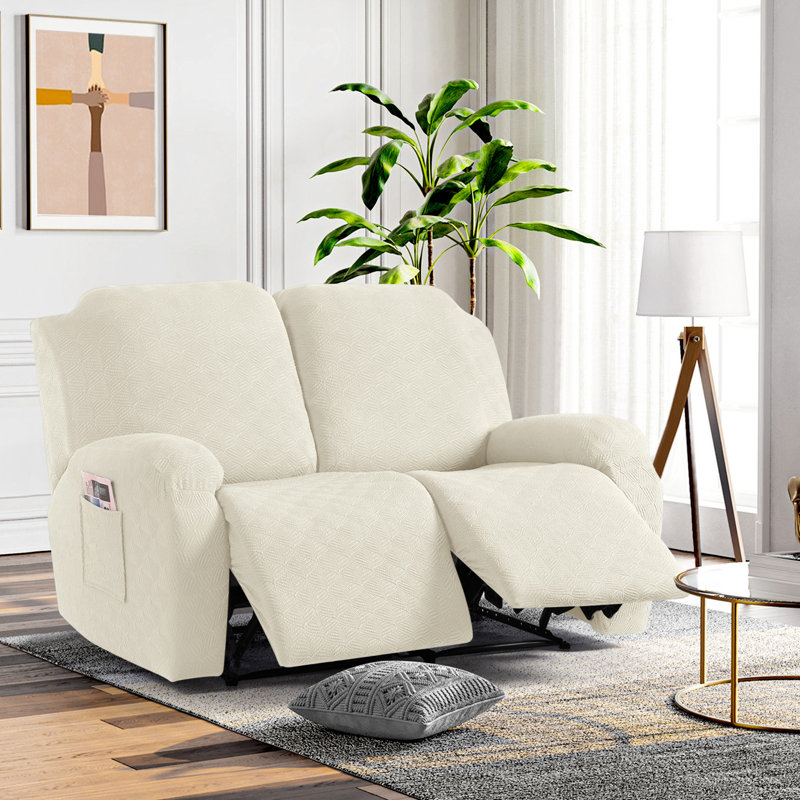 Housse pour fauteuil inclinable extensible 2 places Wald, Housse pour causeuse inclinable, Mélange de polyester beige / coton