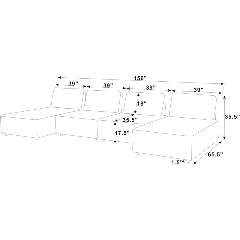 Canapé modulaire 5 pièces Gabbey, Velours côtelé gris foncé, H 35,5 po x l 156 po x P 66,5 po