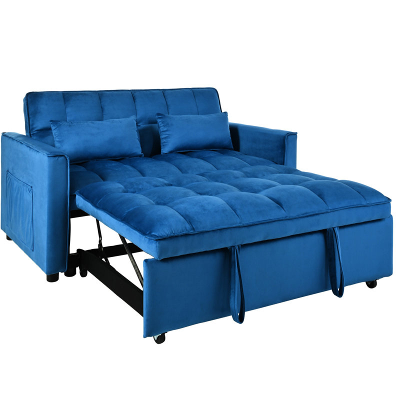 Lit escamotable avec siège confortable, fonction inclinable, mobilier de salon bleu réglable et rangement, siège rembourré de mousse pour la zone