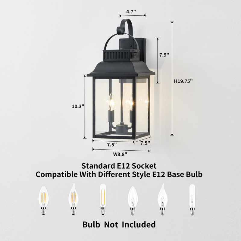 19.75"h Traditional Outdoor Wall Sconce Black