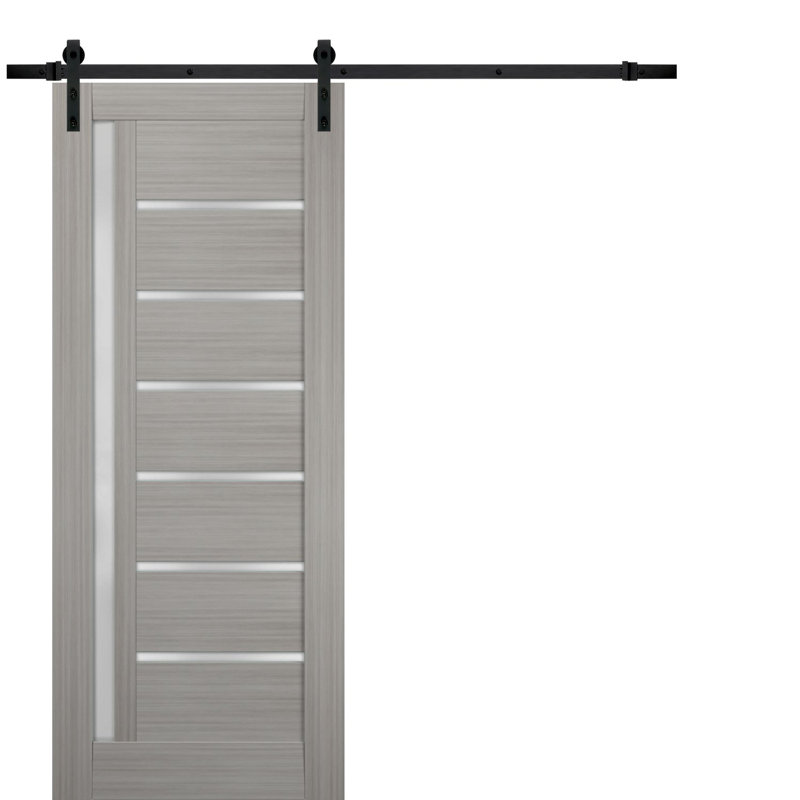 Porte de grange robuste en verre dépoli Quadro 4088, couleur frêne gingembre, rail de 2 m (6,6 pi), quincaillerie robuste, porte intérieure à panneau plein, 81 cm x 213 cm (32 po x 84 po), rail noir.