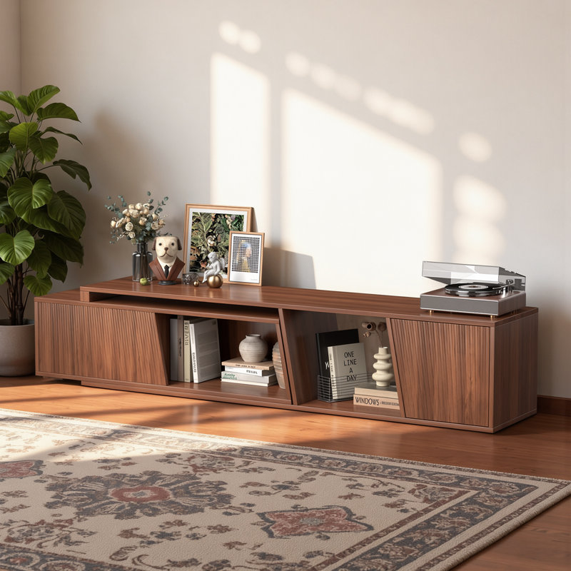 Meuble télé extensible pour porte coulissante, convenant aux consoles média de 110 po ou moins, Brun