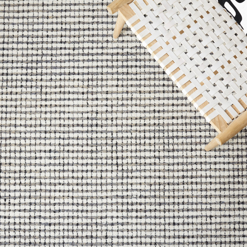Abstract Hand Tufted Wool Checkered Rug, Rectangle 4' x 6'