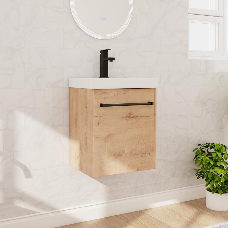 Petit ensemble de meuble-lavabo 18 po, meuble-lavabo mural simple avec comptoir de lavabo en céramique, meuble-lavabo flottant avec 1 porte