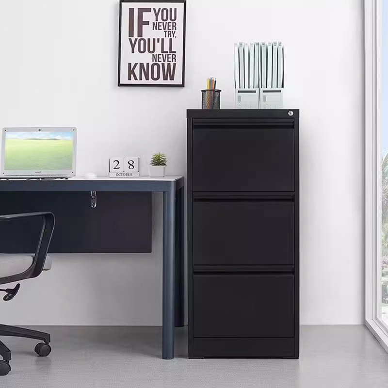 Classeur en métal avec 3 tiroirs, Noir, noir, noir, noir