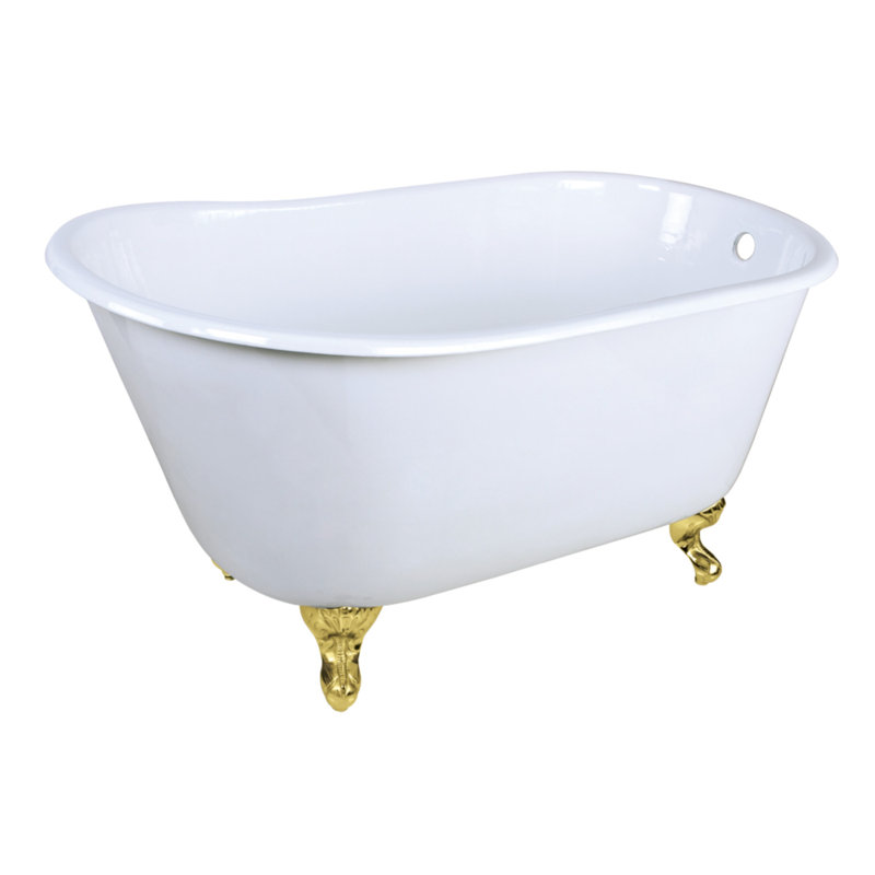 Kingston Brass 48-Inch Cast Iron Oval Single Slipper Clawfoot Tub (No Faucet Drillings), Polished Brass