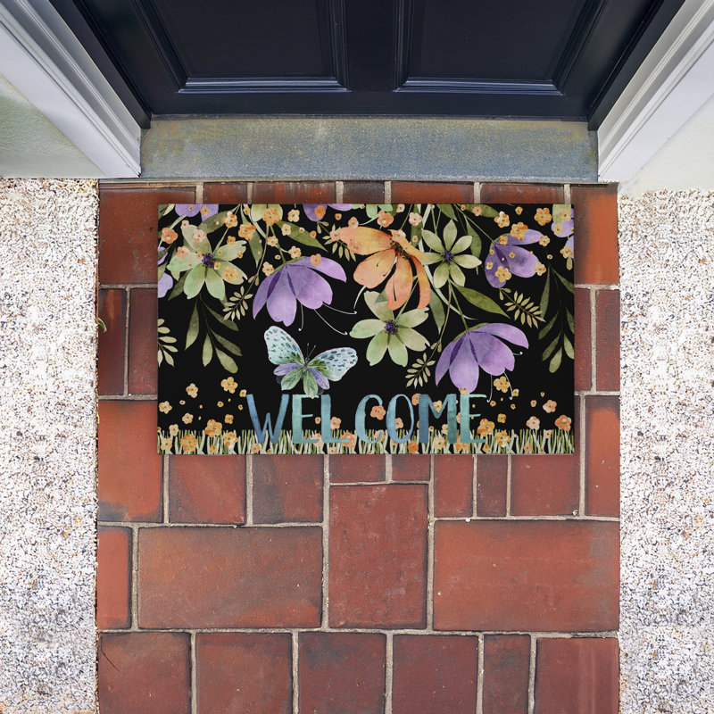  Tapis de porte antidérapant à fleurs à séchage rapide Welcome and Cottage Flowers, 18 po x 30 po, Bienvenue et fleurs