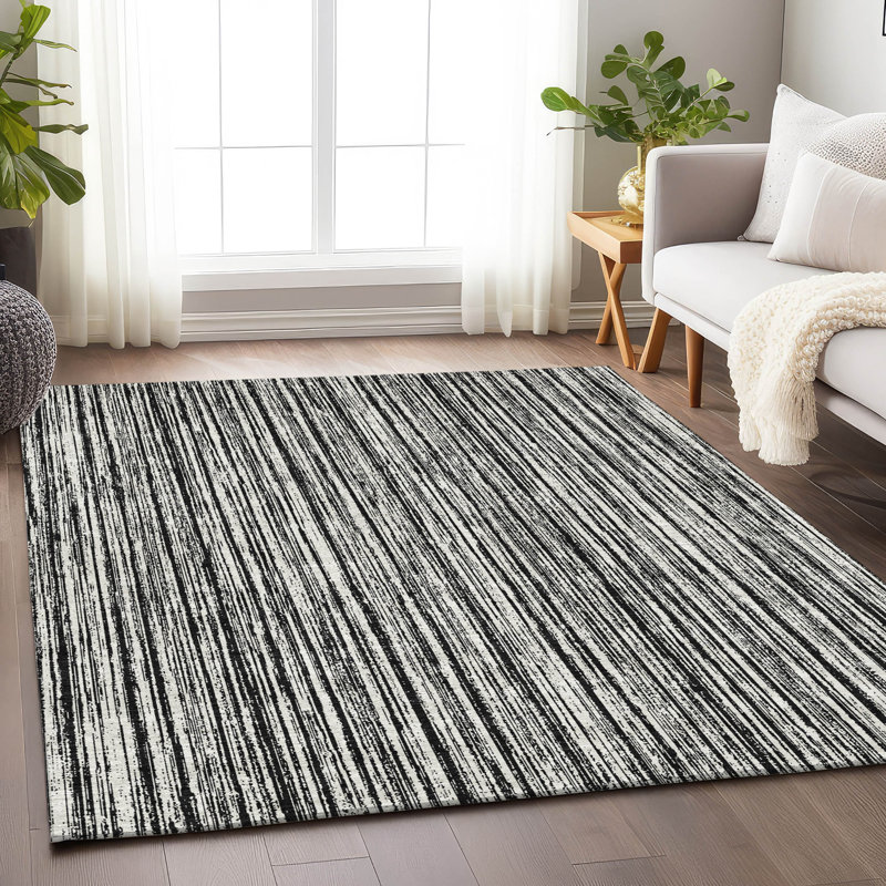 Premium Machine Washable Prisco Black Rug, Rectangle 10' x 14'