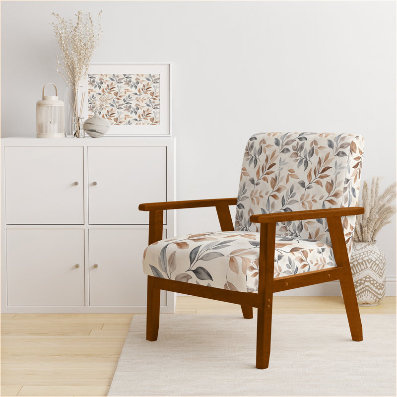 Chaise d'appoint floral, Accoudoirs carrés bruns