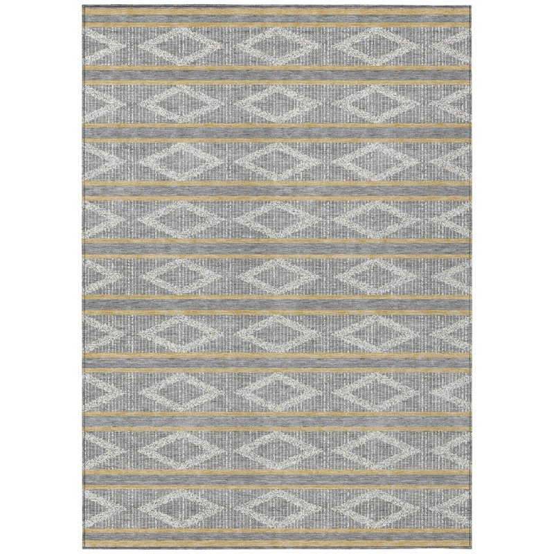 Tapis intérieur / extérieur gris lavable ivoire et brun 3 pi x 5 pi