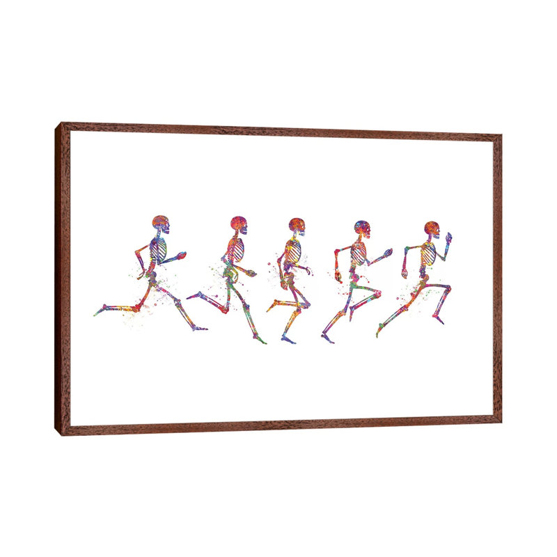 Skeleton Running by Genefy Art - Print on Canvas, Brown Framed, 66.04cm H x 101.6cm W x 3.81cm D