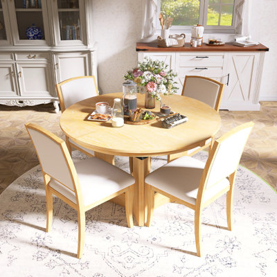5-Piece Farmhouse Extendable Round Dining Table Set
