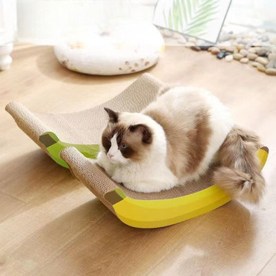 Grattoir interactif en forme de fruit en carton pour chat, tapis à gratter à double face Banana Design pour chats d'intérieur