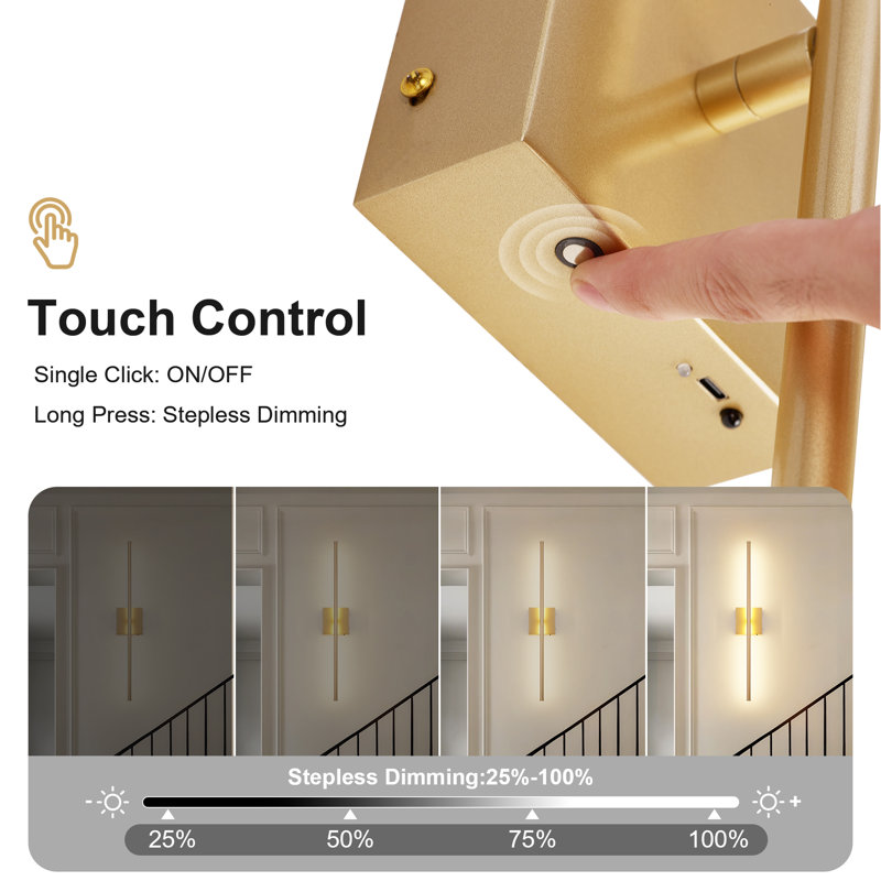 2-Pack Rechargeable Wall Sconces with Remote Control, Non-Hardwired, Gold
