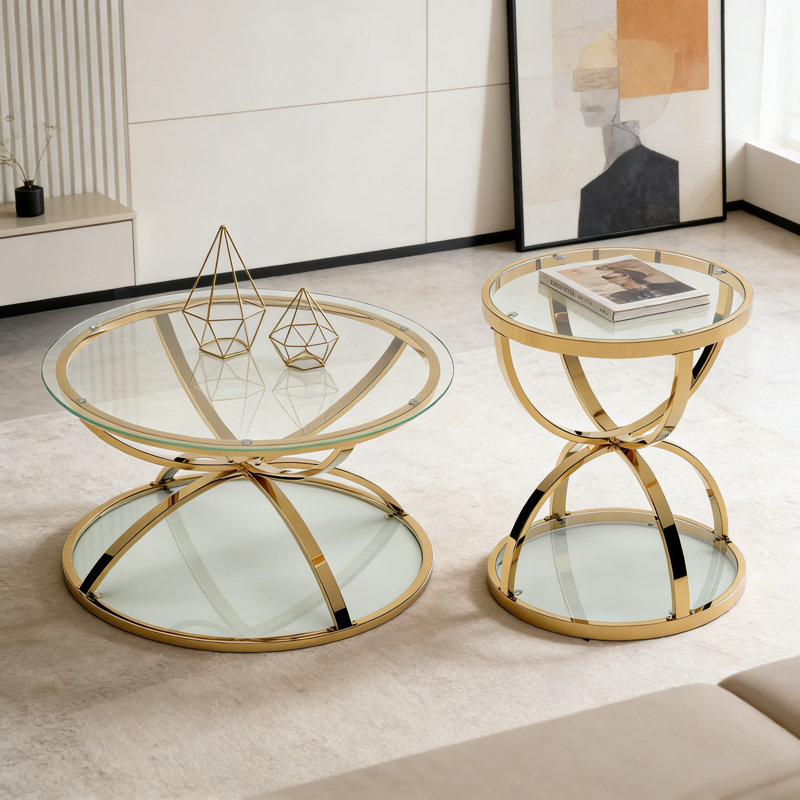 Ensemble de tables basses Modern Modern, Transparent, Doré