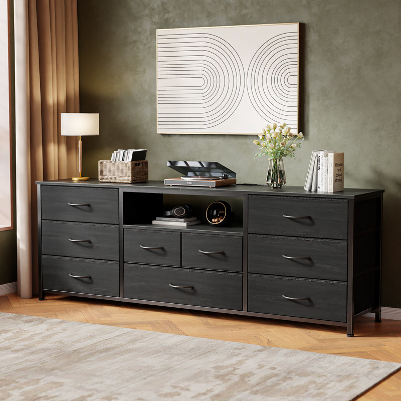 62.5-inch Tv Stand With Led Lighting, Charging Station & 9-drawer Storage – Modern Multi-functional Media Console For Living Room & Bedroom
