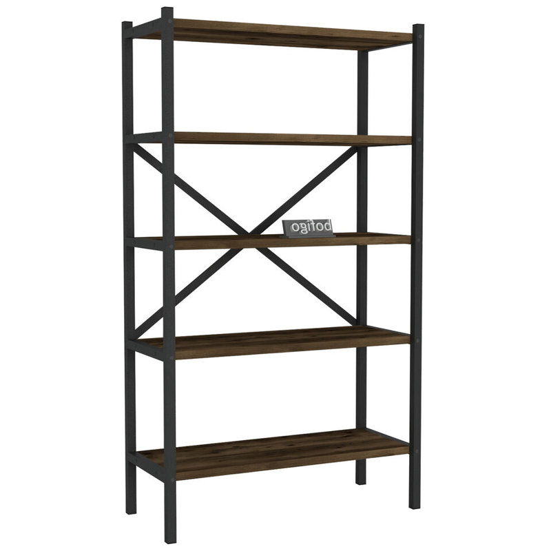Ahmand 120.6cm H x 67cm W Metal Bookcase, Burnt Oak/Black
