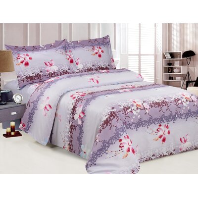 French Sparkling Peach Blossom Pattern, Luxury Ultra Soft 300 Thread Count Cotton, Purple, Twin 48-Inch, 8 Piece, Bedding Duvet Cover Set For Two Beds -  Violet Linen, VL-FRNCH-SPARK-54-S19-80827