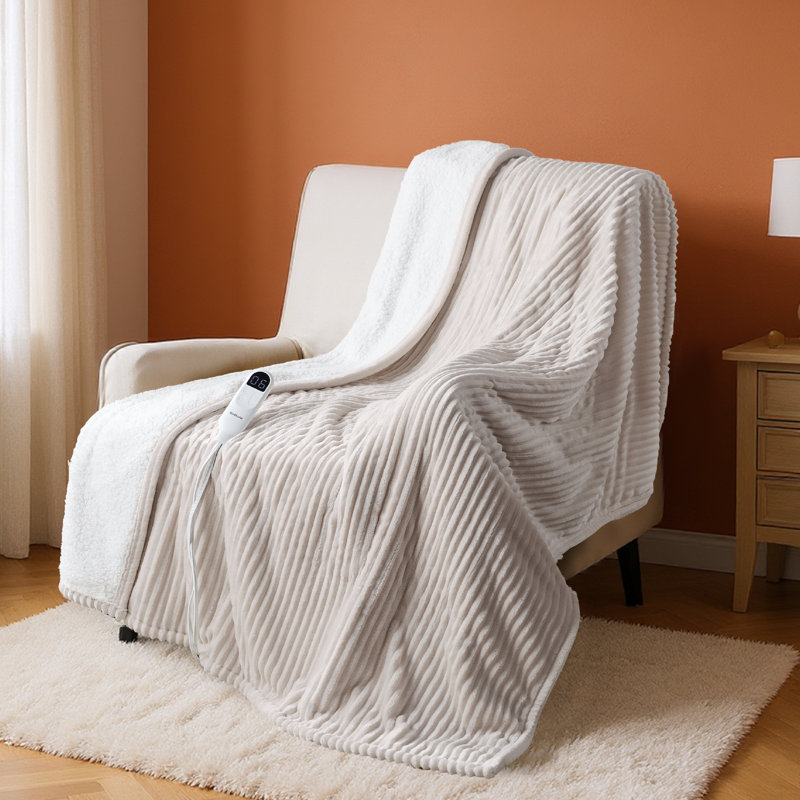 Couverture électrique, flanelle à nervures douces, chauffage avec 4 réglages de temps, 6 niveaux de chaleur, arrêt automatique avec minuterie de 3 heures, GentleSoft ™